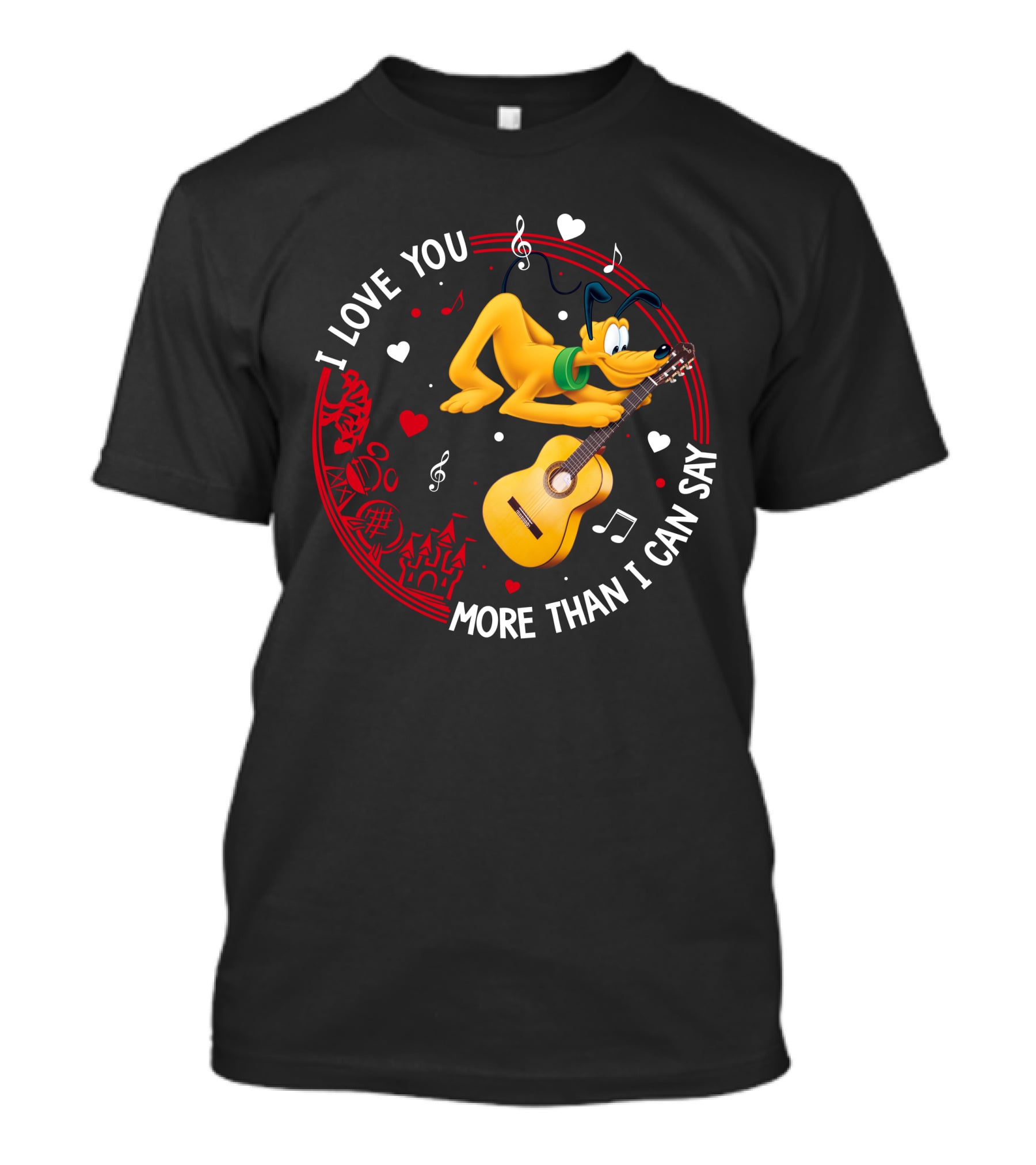 I Love You More Than I Can Say Pluto Guitar Music Hearts T-Shirt
