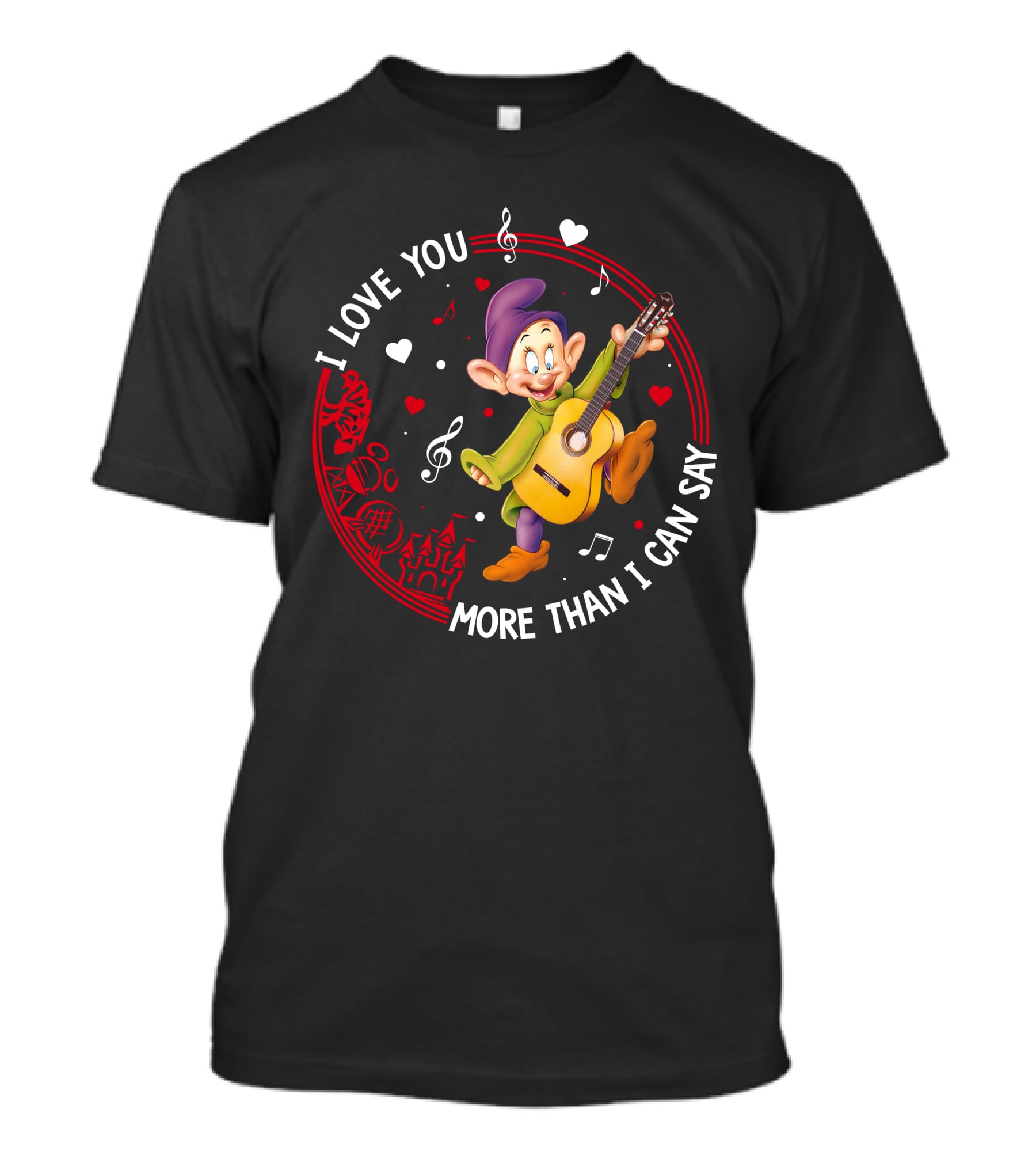 I Love You More Than I Can Say Dopey Love Guitar Music Hearts T-Shirt