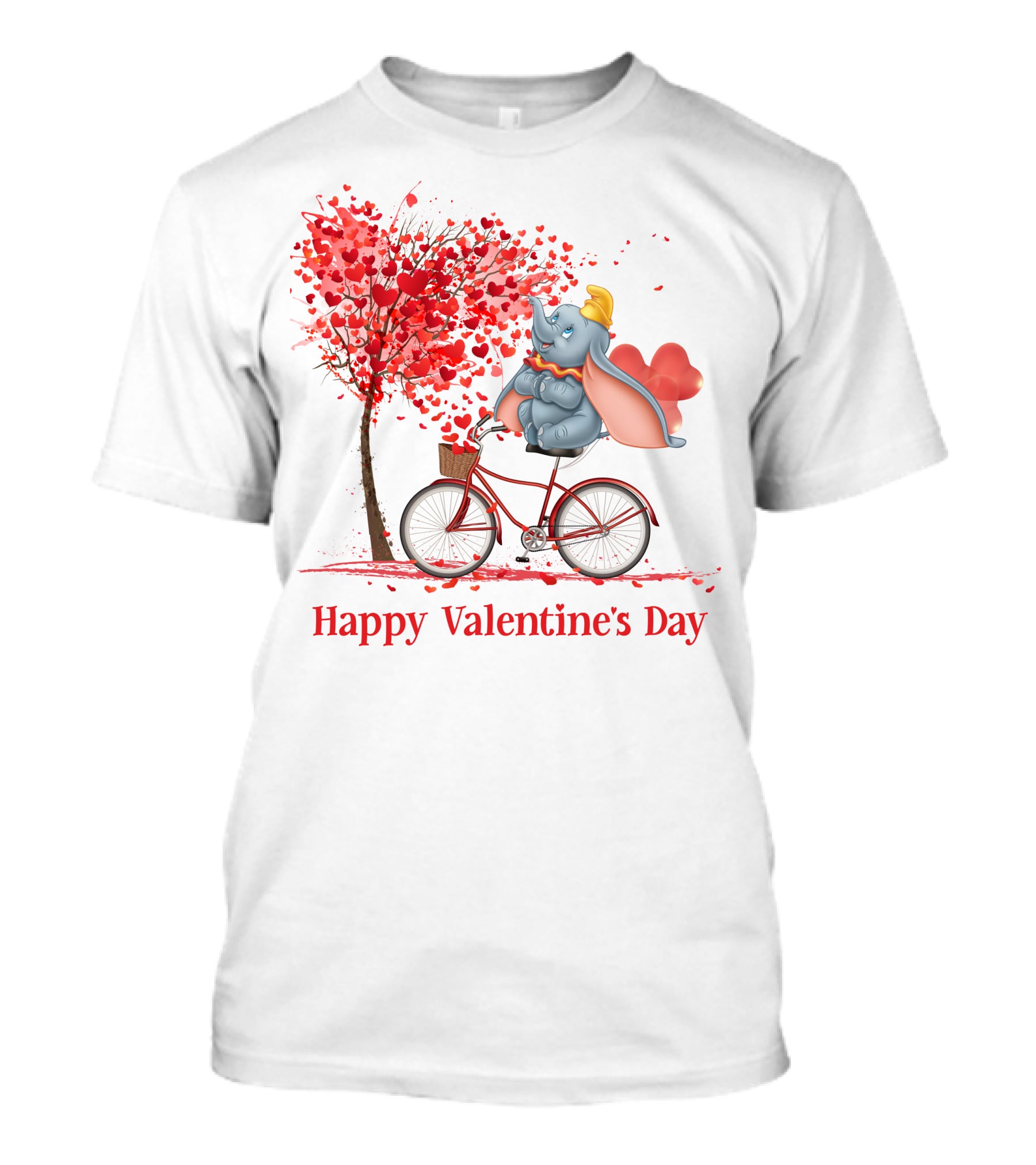Happy Valentine's Day Dumbo With Hearts Bicycle T-Shirt