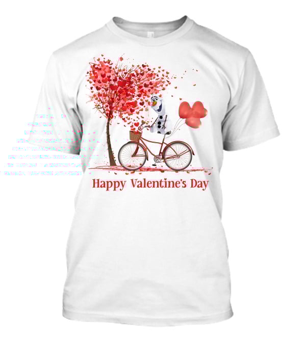 OL Valentine Happy Valentine's Day Olaf Bicycle Hearts Tree T-Shirt