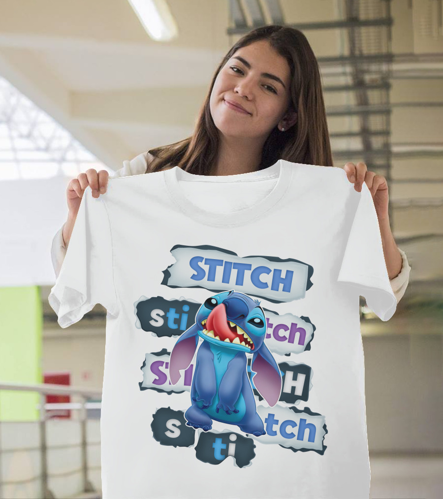 Stitch Blue Alien Character Multiple Text Styles T-Shirt