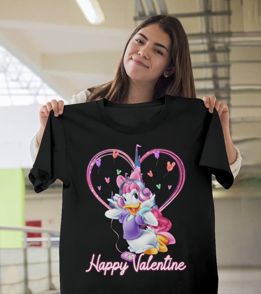 Daisy Duck Happy Valentine Balloons Castle Headphones T-Shirt