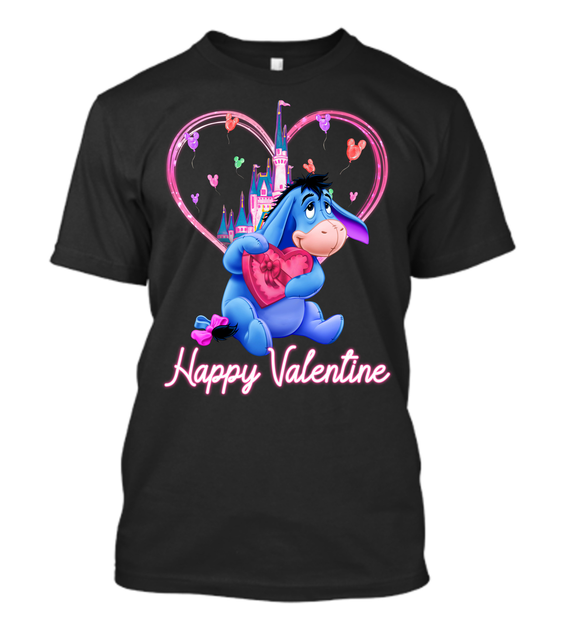 Eeyore Happy Valentine With Heart And Castle T-Shirt