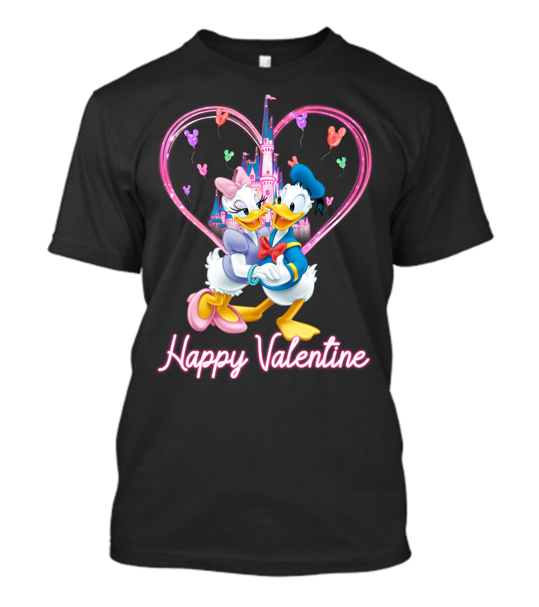 Happy Valentine Donald And Daisy In Front Of Heart Castle T-Shirt