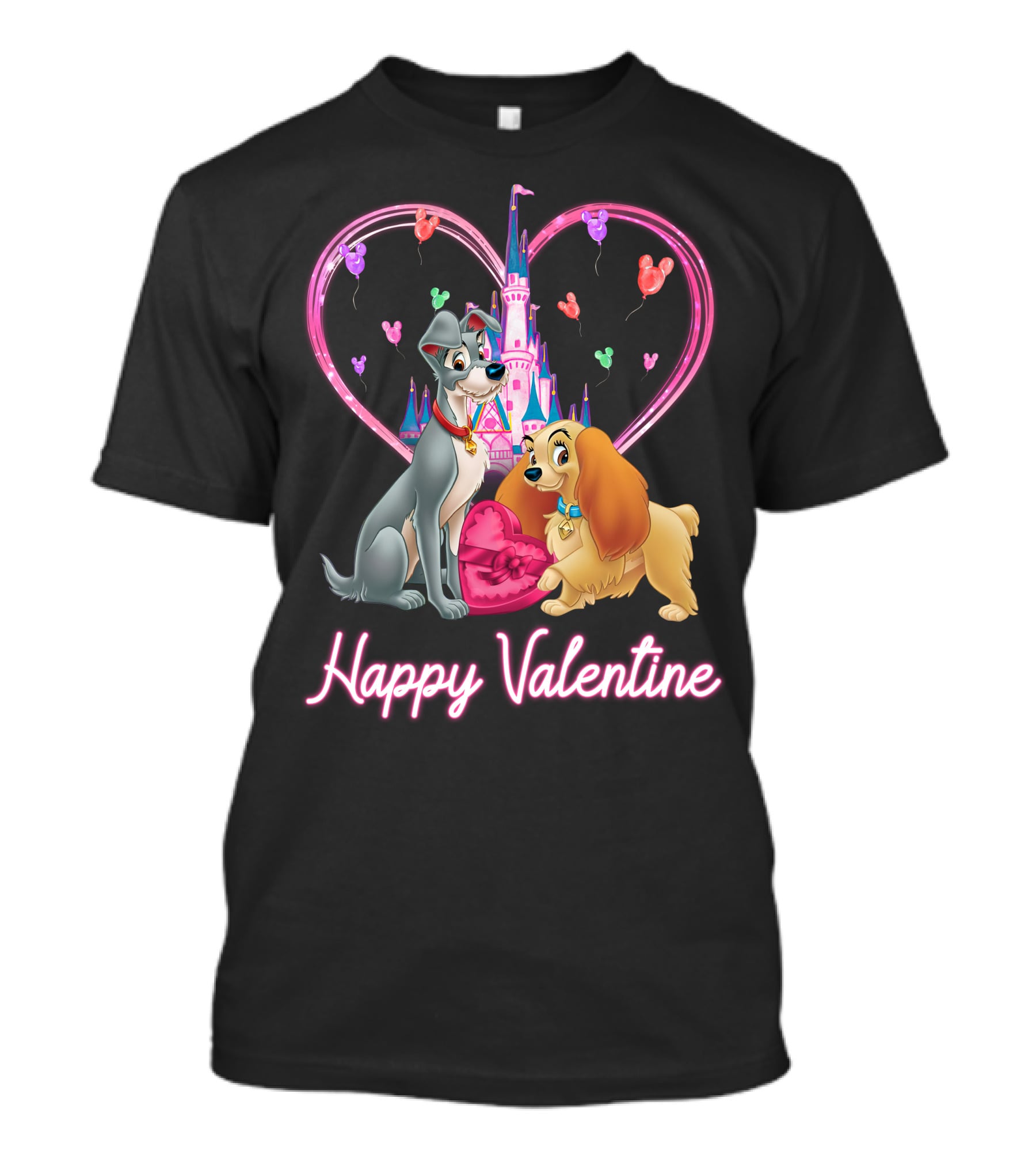 Happy Valentine Lady & The Tramp Heart Castle Balloons T-Shirt