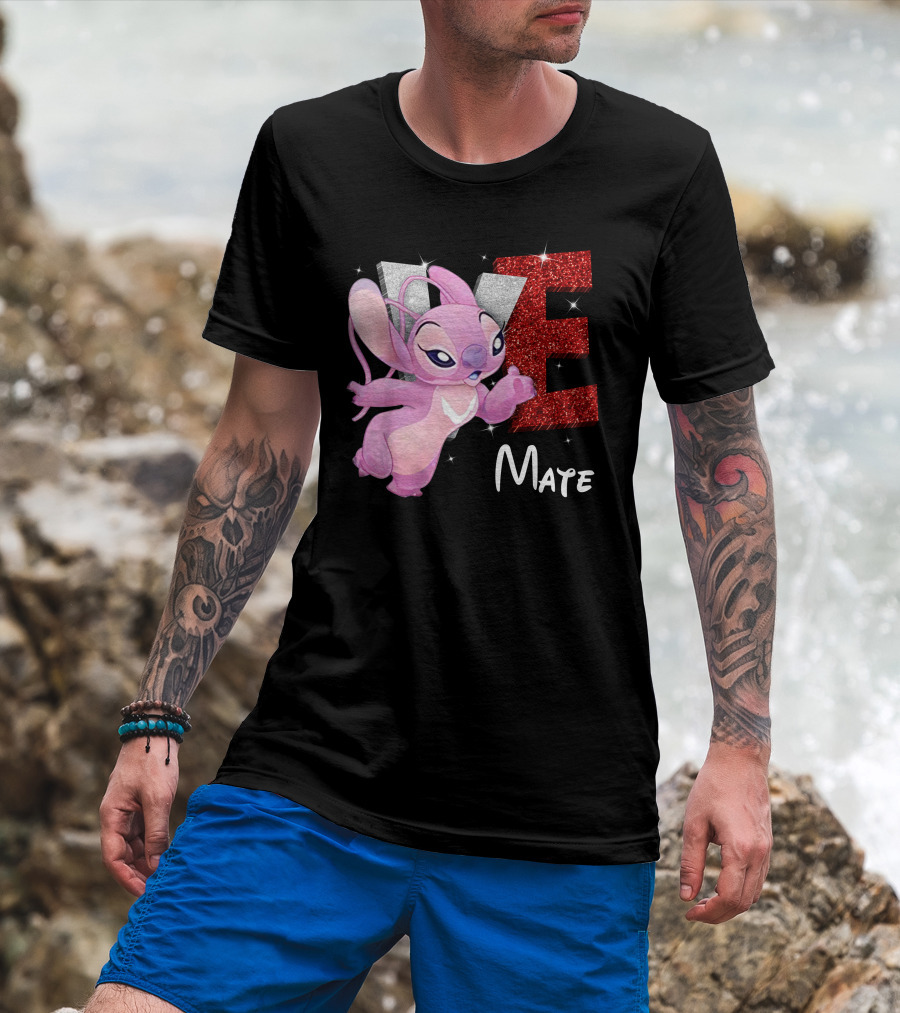 Angel And Stitch Inspired Mate Design With Glittery Love Elements T-Shirt