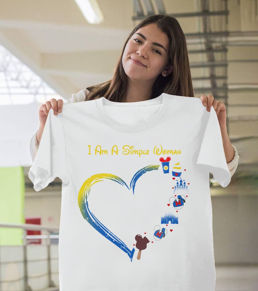 I Am A Simple Woman Disney Theme With Castle Mickey Mouse Ears Heart Highlight T-Shirt
