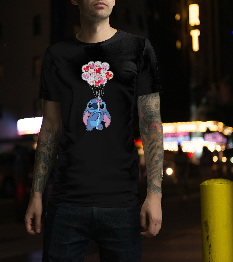 Stitch And Mickey Balloons Valentine's Xo Love T-Shirt