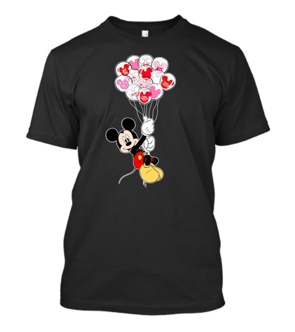 Mickey Mouse Holding Heart Balloons With Xo Love Messages T-Shirt