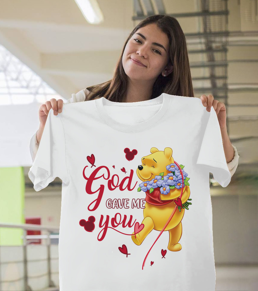 God Gave Me You Pooh Flowers Hearts Iconic Character T-Shirt