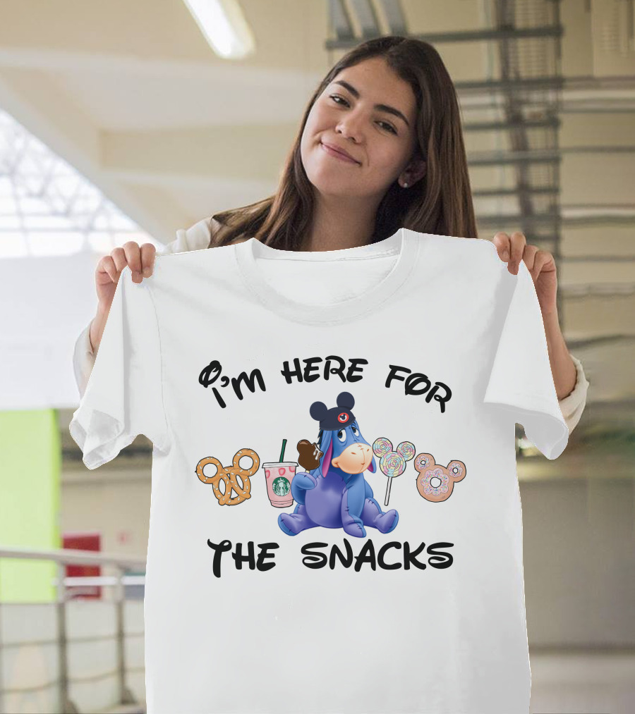 I'm Here For The Snacks Eeyore Pretzel Starbucks Mickey Lollipop Donut T-Shirt