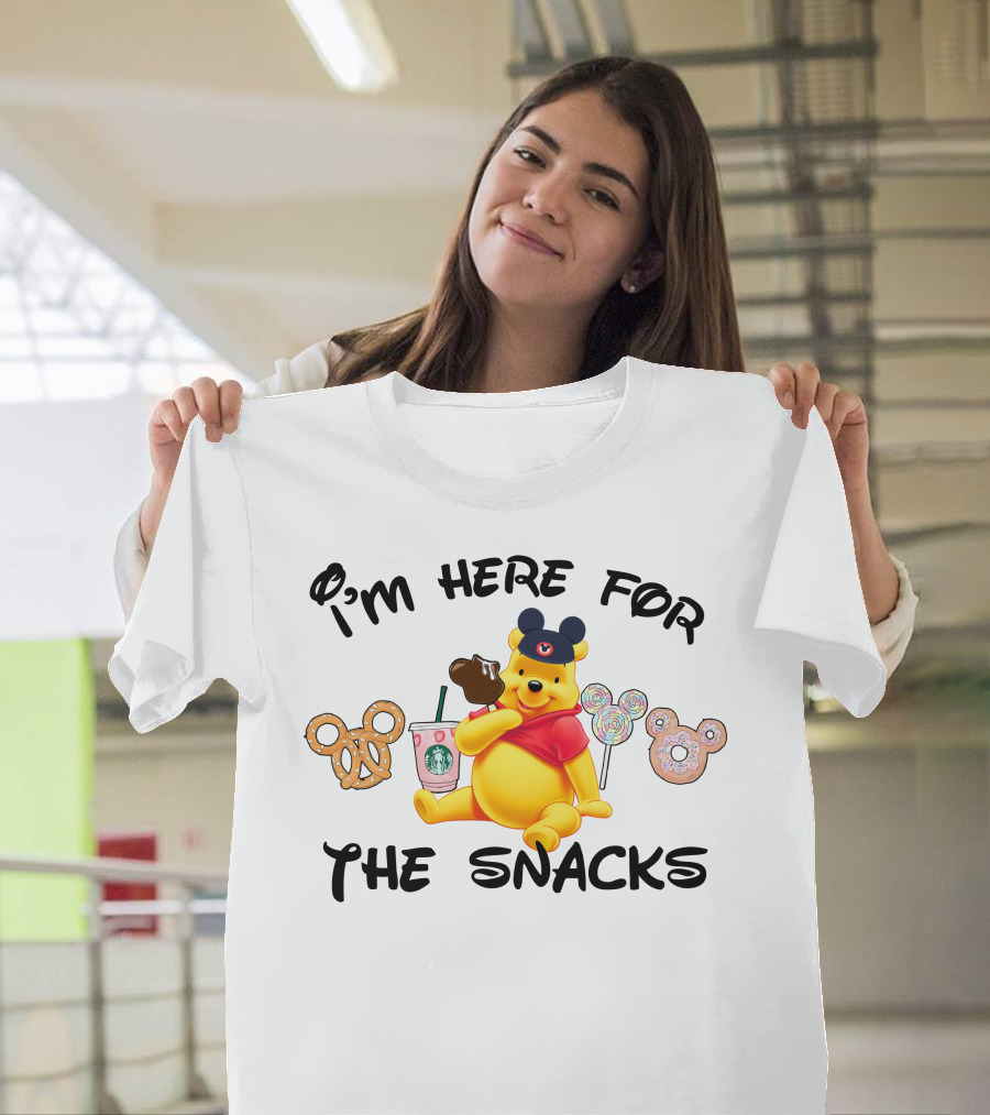I'm Here For The Snacks Pooh Pretzel Mickey Mouse Ice Cream Donut Lollipops Starbucks Coffee T-Shirt