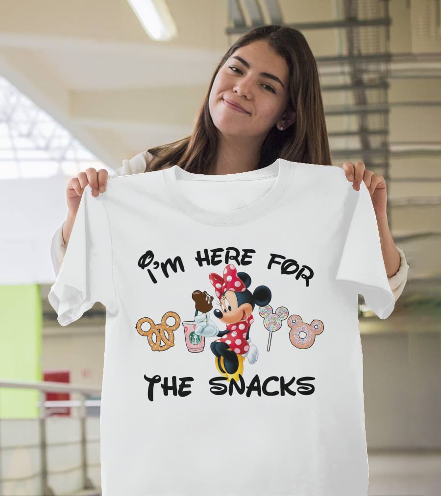 I'm Here For The Snacks Minnie Mouse Pretzel Donut Lollipop Starbucks T-Shirt
