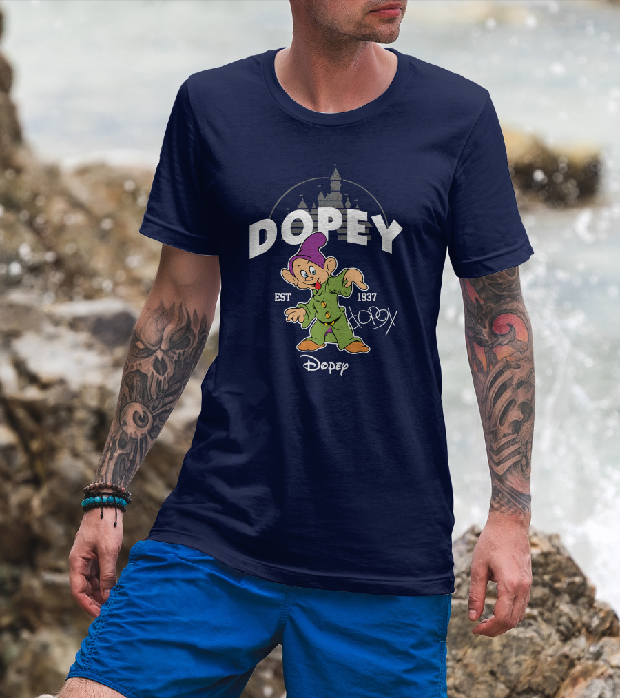 Dopey Est 1937 Castle Background Disney Character T-Shirt
