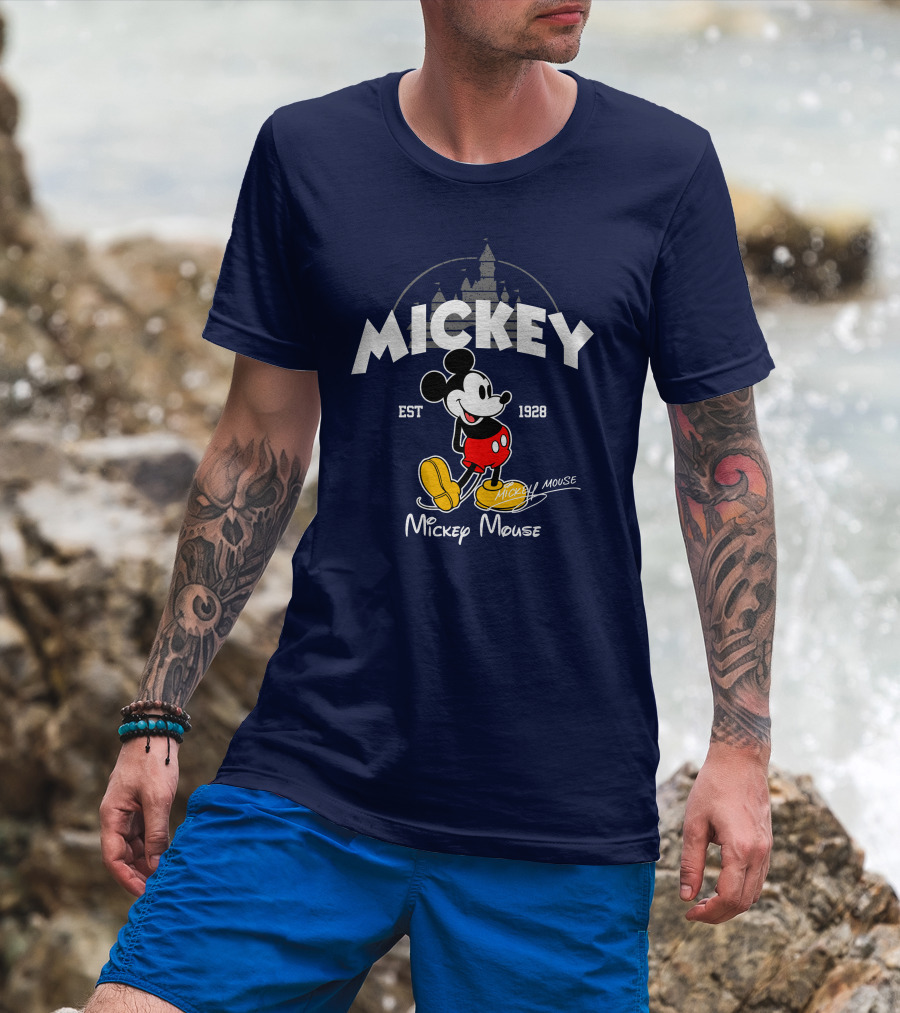 Mickey Mouse Est 1928 Castle Backdrop T-Shirt