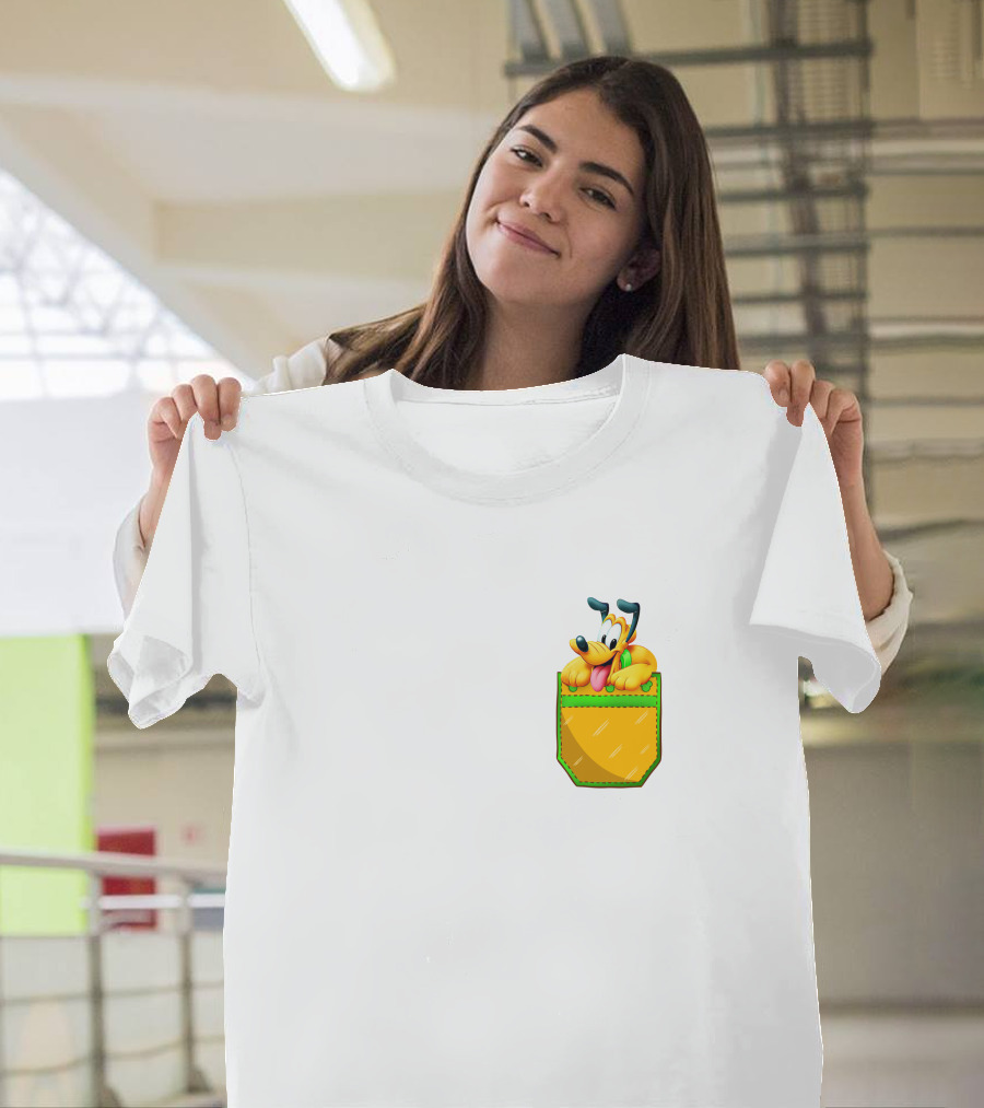 Pluto Disney Yellow Dog In Pocket T-Shirt