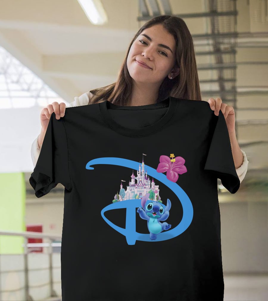 Stitch Disney Castle Hibiscus Flower T-Shirt