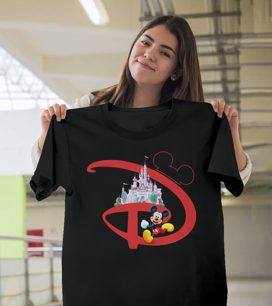 Mickey Mouse Disney Castle Icon With Red Disney Initials T-Shirt