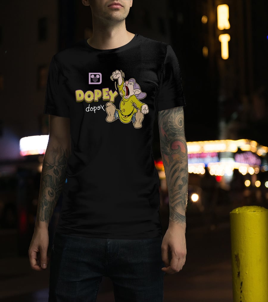Dopey Yawning Character Illustration With Double Text And Ear T-Shirt