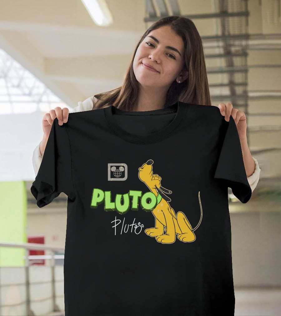 Disney Pluto Green Text Iconic Cartoon Dog T-Shirt