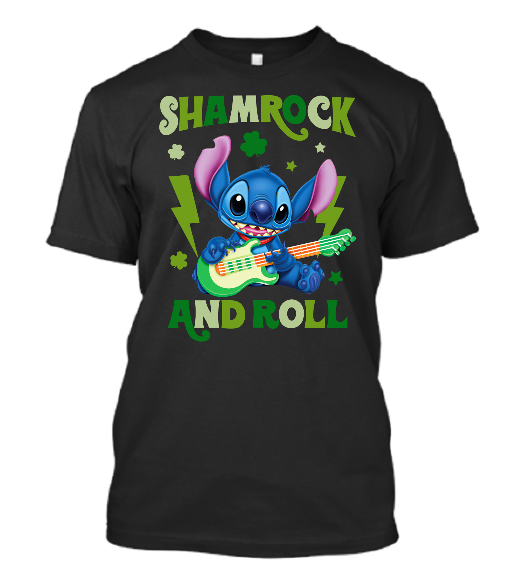 Shamrock And Roll Stitch Playing Guitar T-Shirt