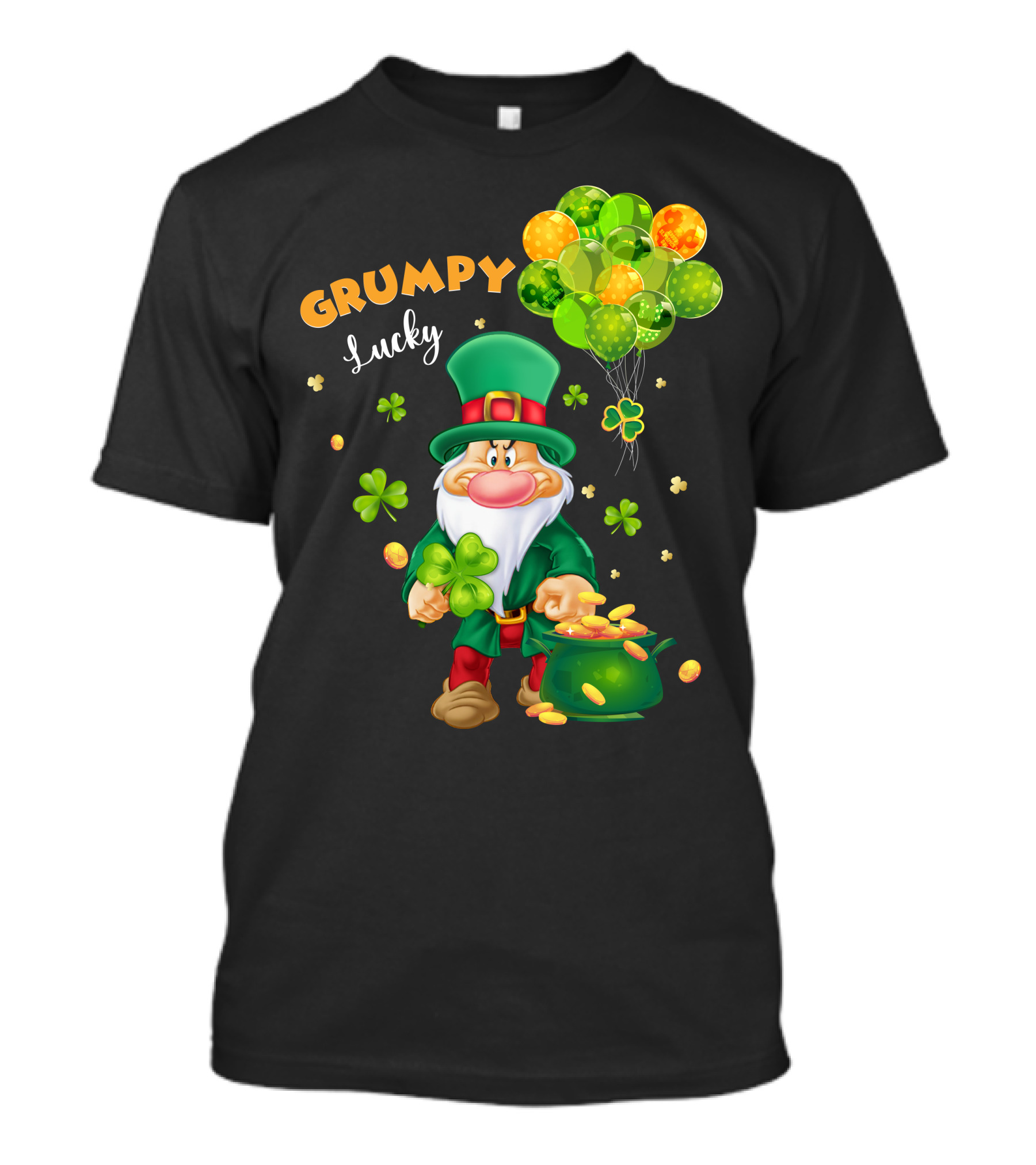 Grumpy Lucky Leprechaun With Shamrocks And Gold Coins T-Shirt