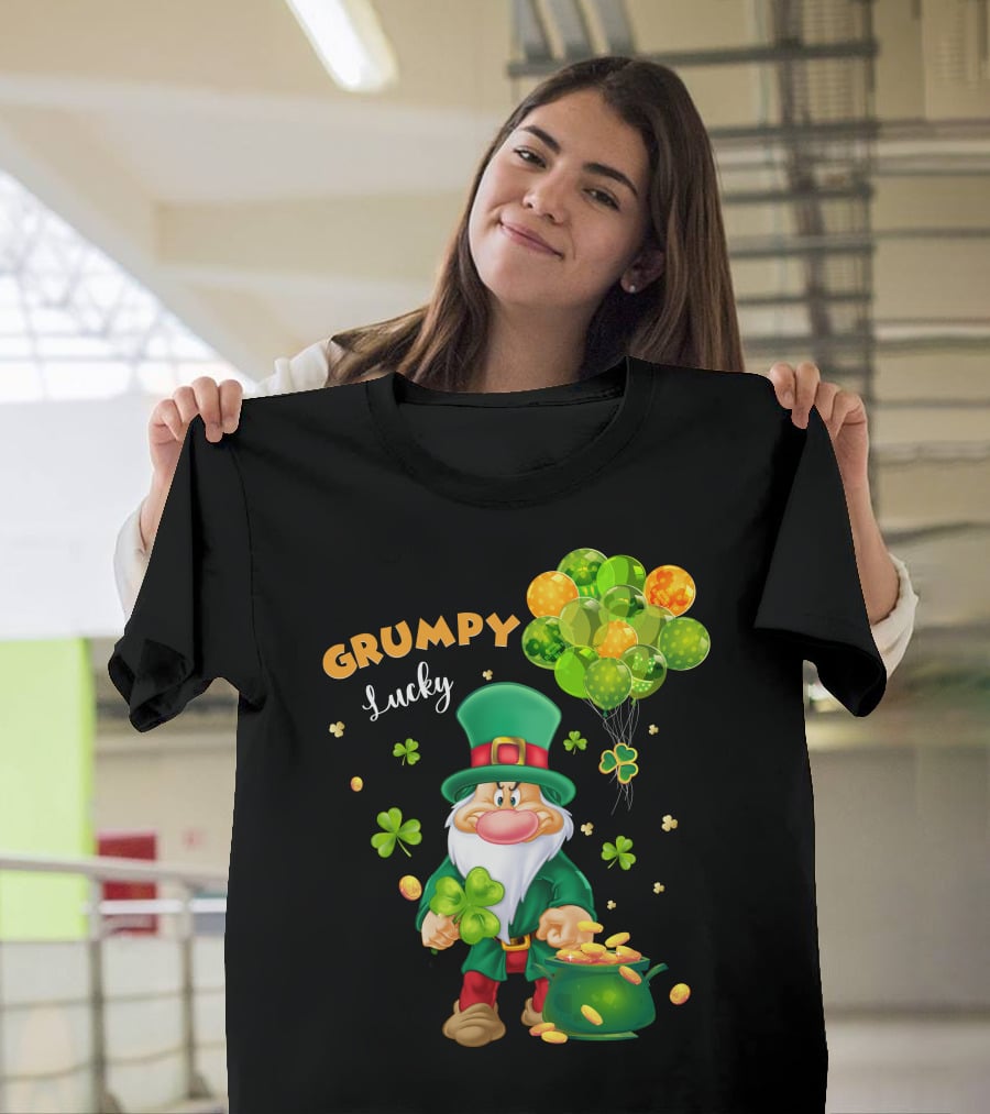 Grumpy Lucky Leprechaun With Shamrocks And Gold Coins T-Shirt