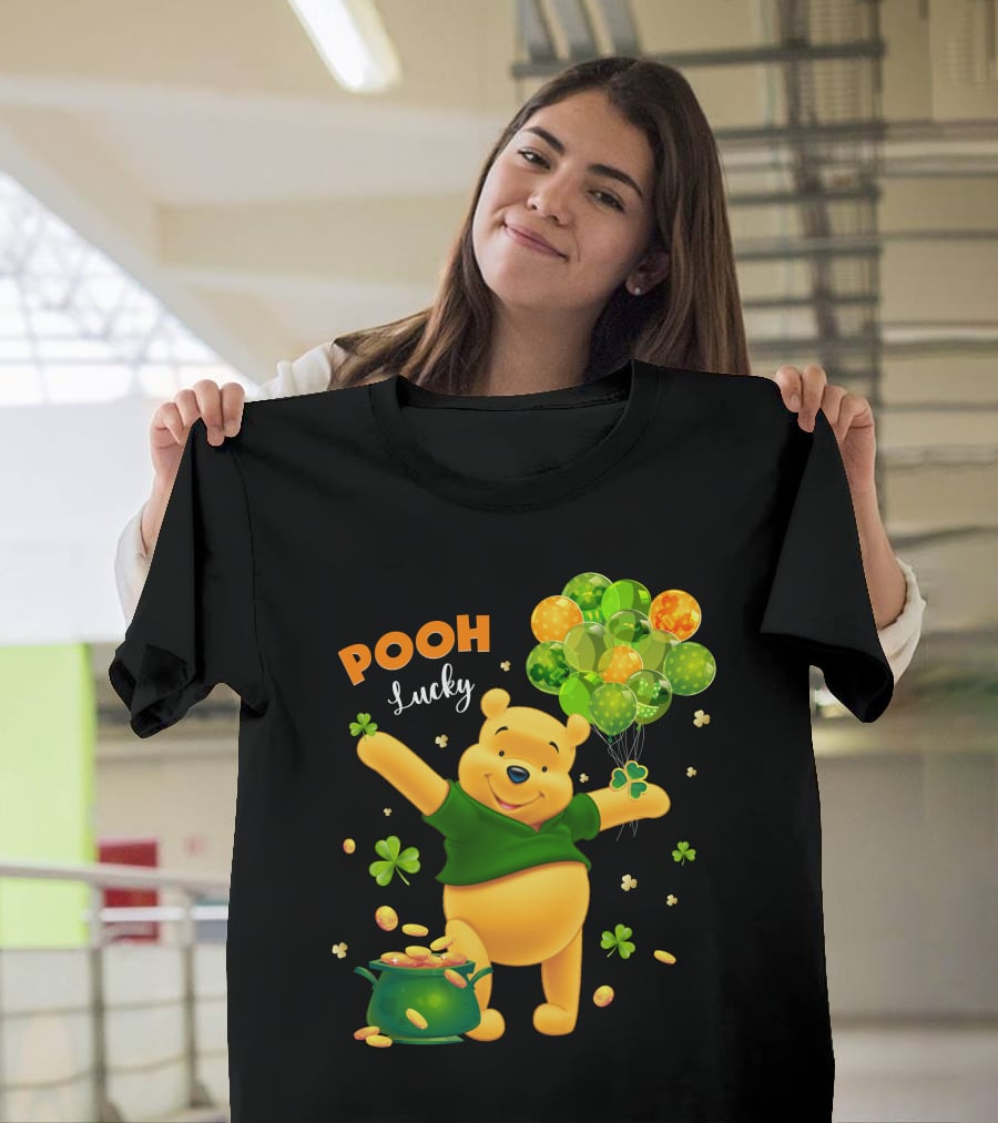 Pooh Lucky Balloons And Clover Celebration T-Shirt