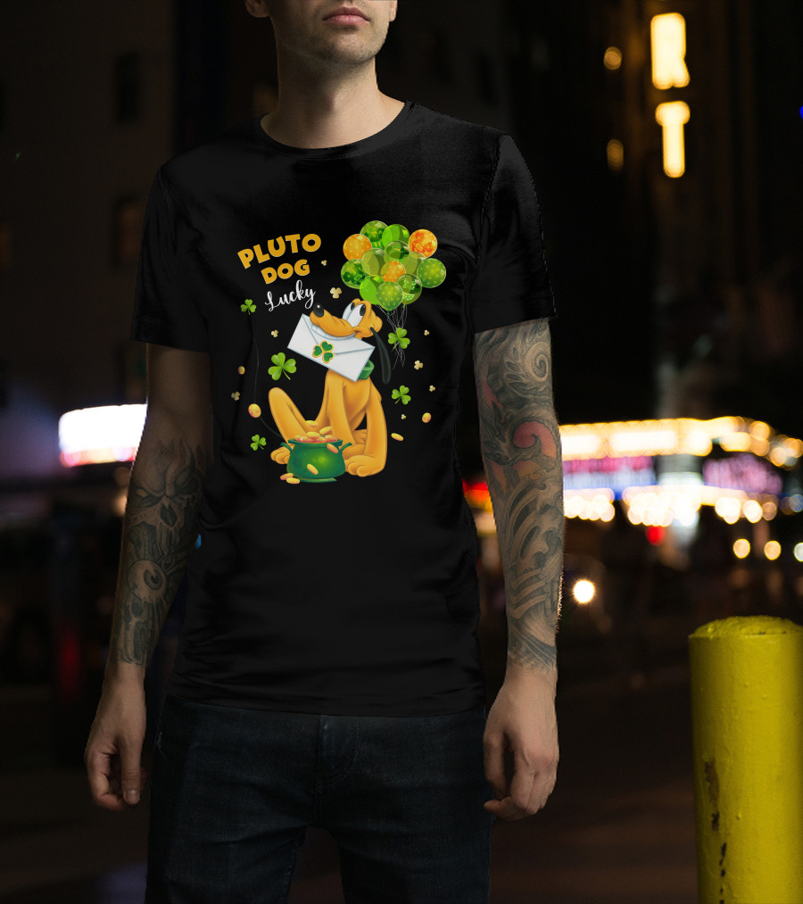 Pluto Dog Lucky Balloons And Clover Coins T-Shirt