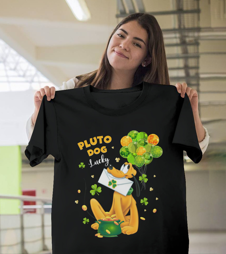 Pluto Dog Lucky Balloons And Clover Coins T-Shirt
