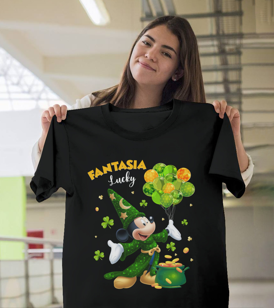 Fantasia Lucky Green Mickey With Balloons And Gold Coins T-Shirt