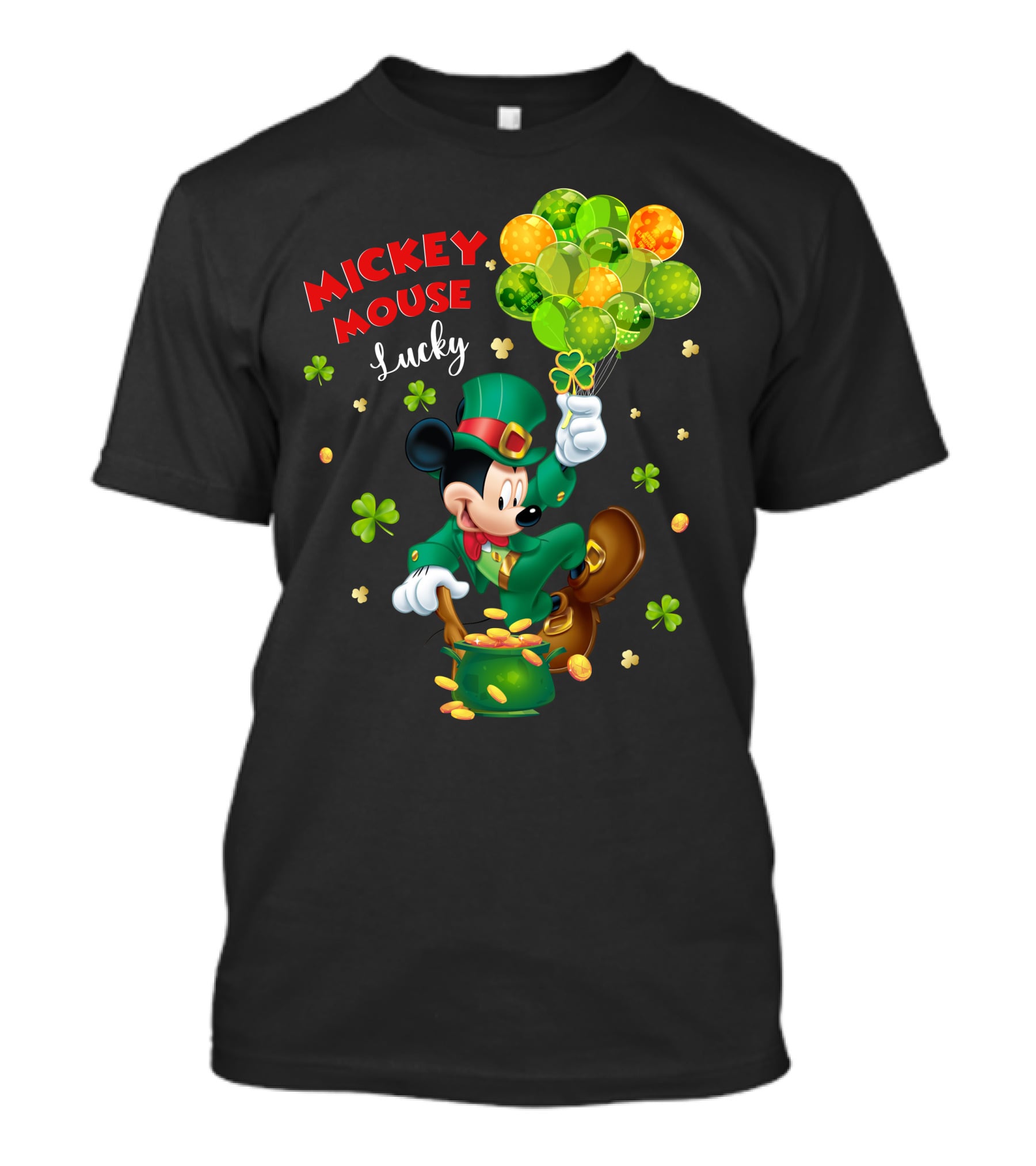 Mickey Mouse Lucky Shamrock Balloons Leprechaun Coins T-Shirt