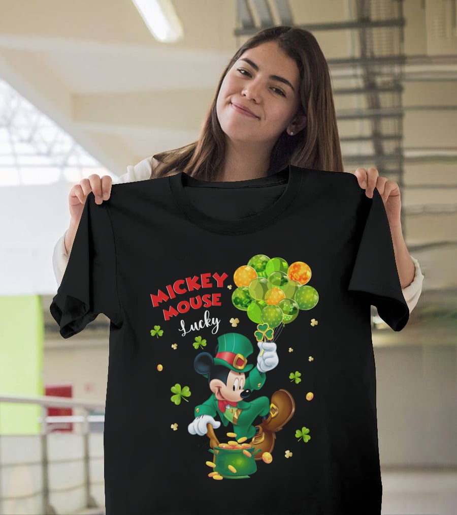 Mickey Mouse Lucky Shamrock Balloons Leprechaun Coins T-Shirt