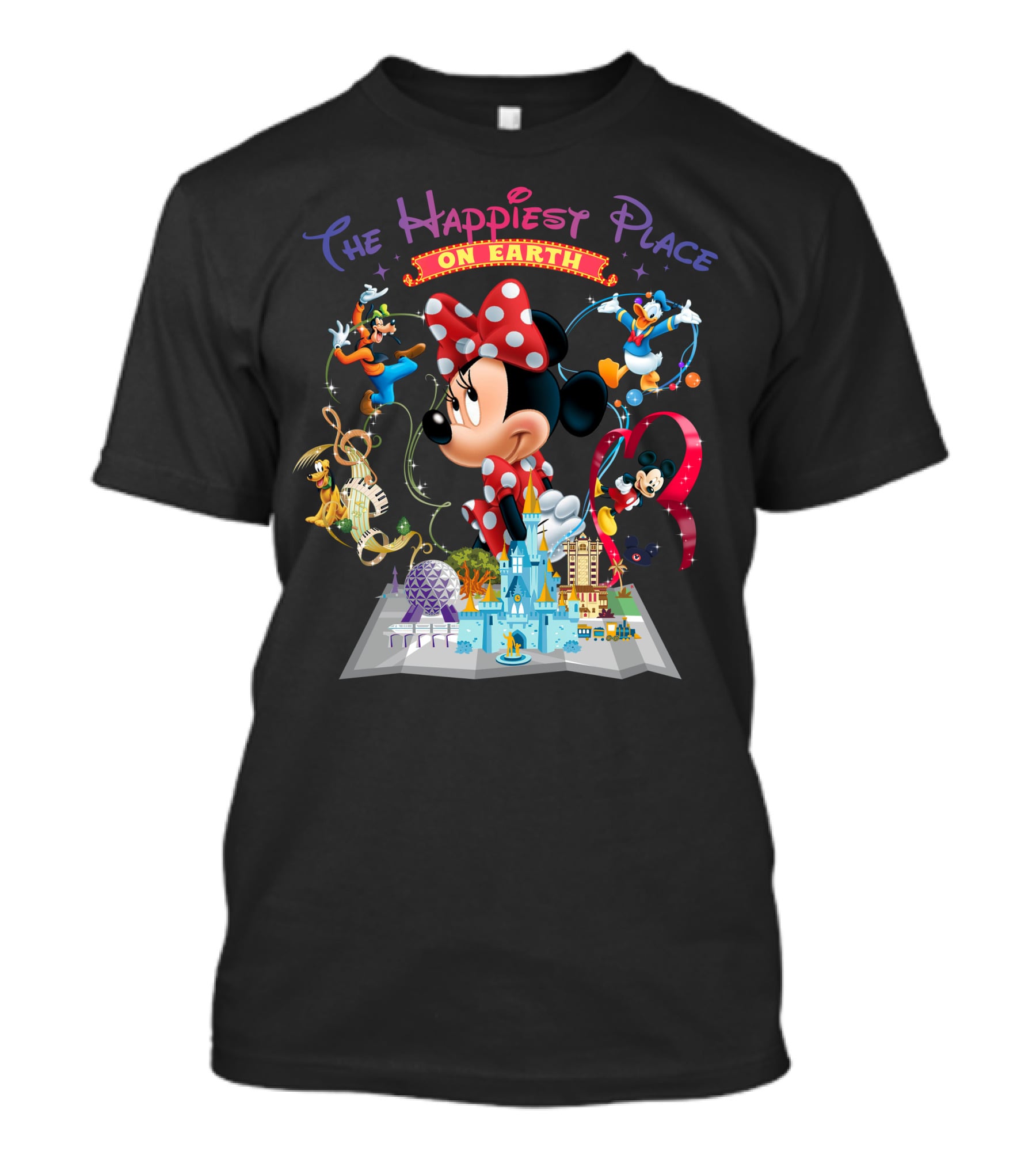 Minnie The Happiest Place On Earth Disney Characters And Castle T-Shirt