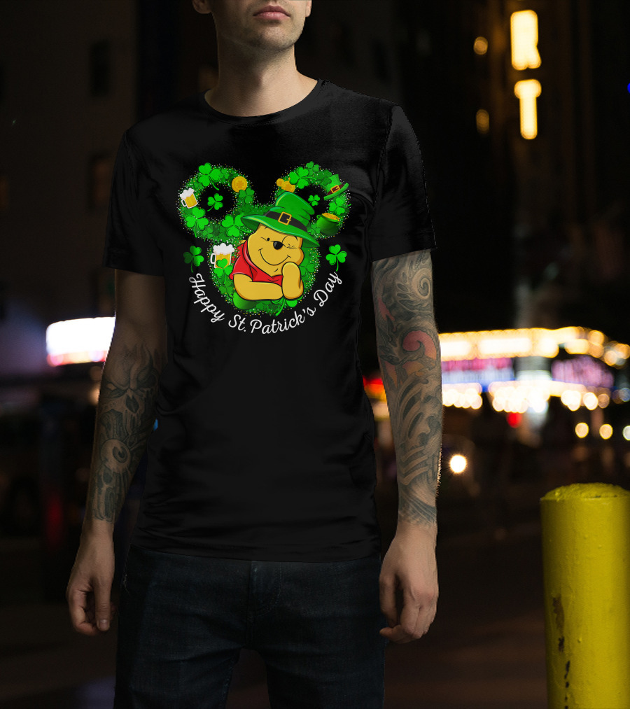 Happy St. Patrick's Day Pooh Shamrock And Leprechaun Hat T-Shirt