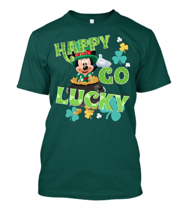 Happy Go Lucky Minnie Mouse Shamrock Pot Of Gold T-Shirt