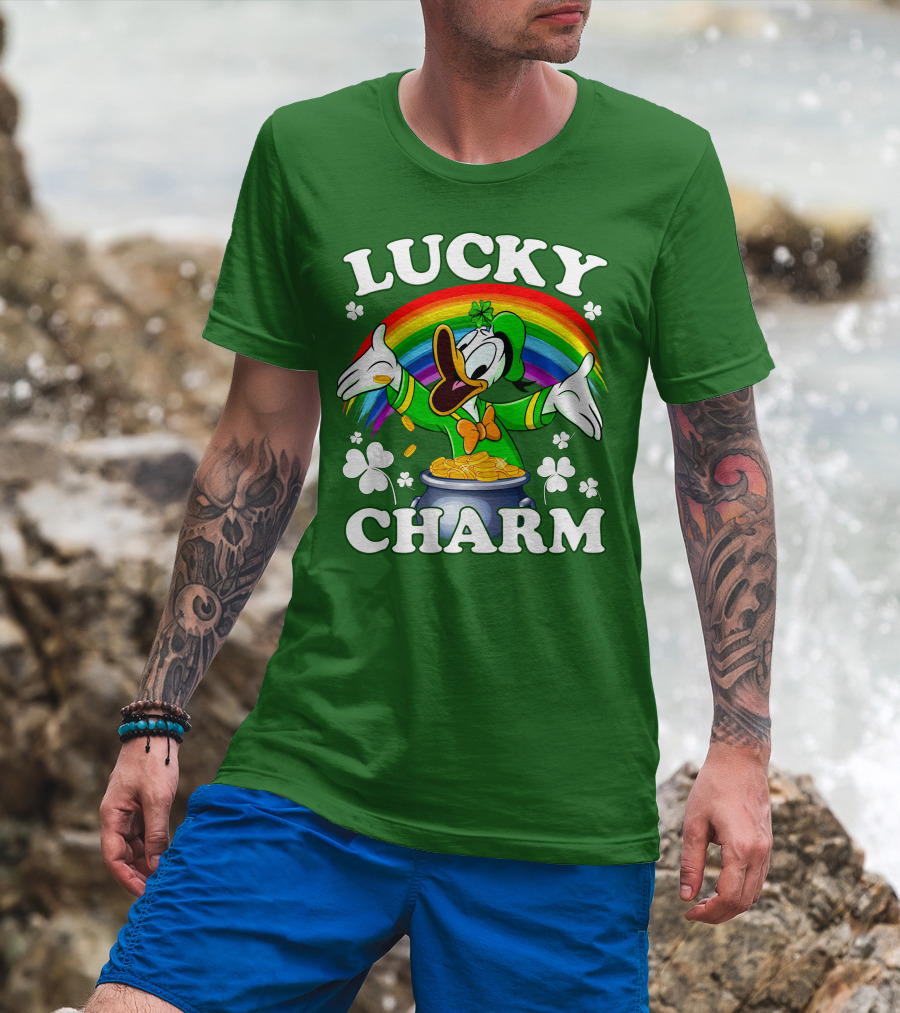 Lucky Charm Donald Duck Pot Of Gold Shamrocks Rainbow T-Shirt