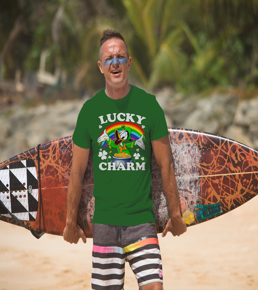 Lucky Charm Donald Duck Pot Of Gold Shamrocks Rainbow T-Shirt