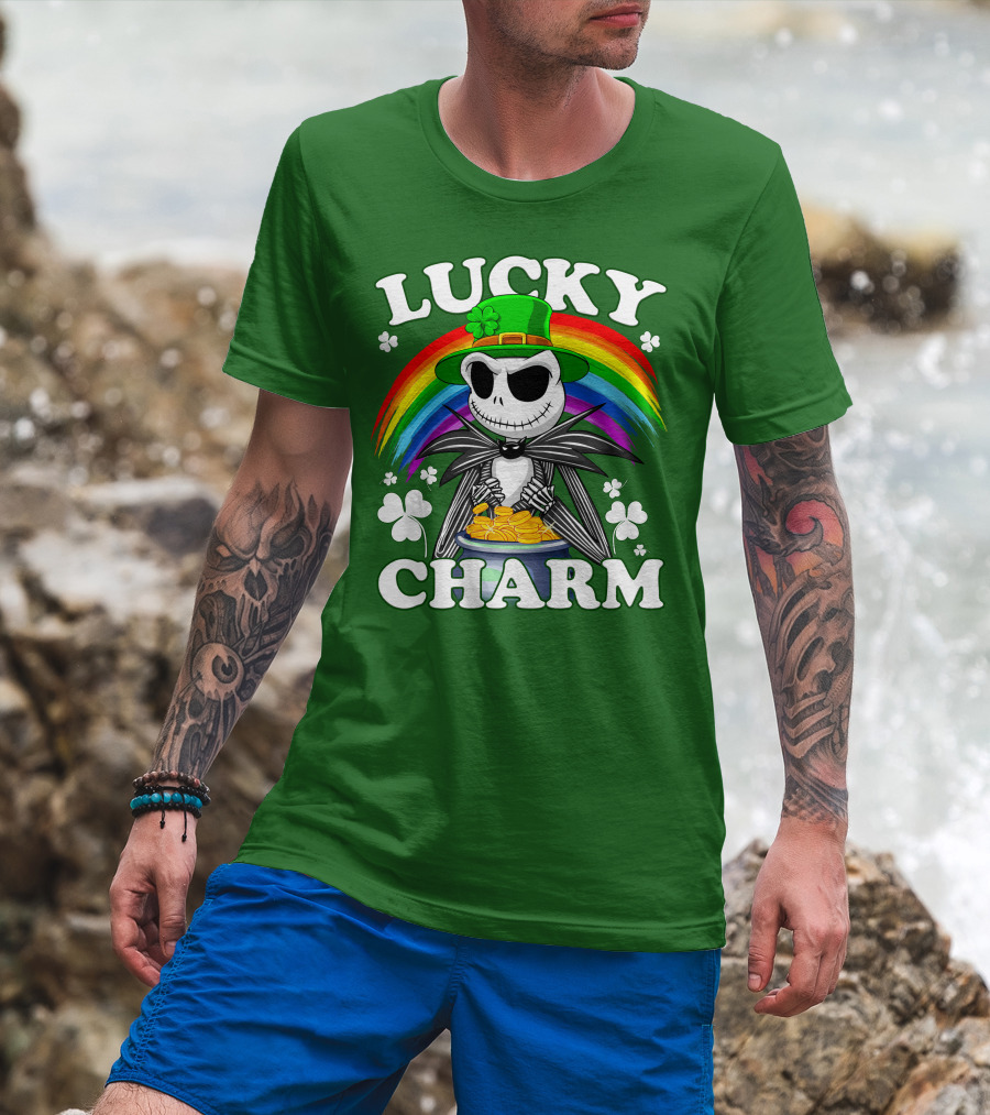Lucky Charm Jack Skellington Rainbow Shamrock T-Shirt