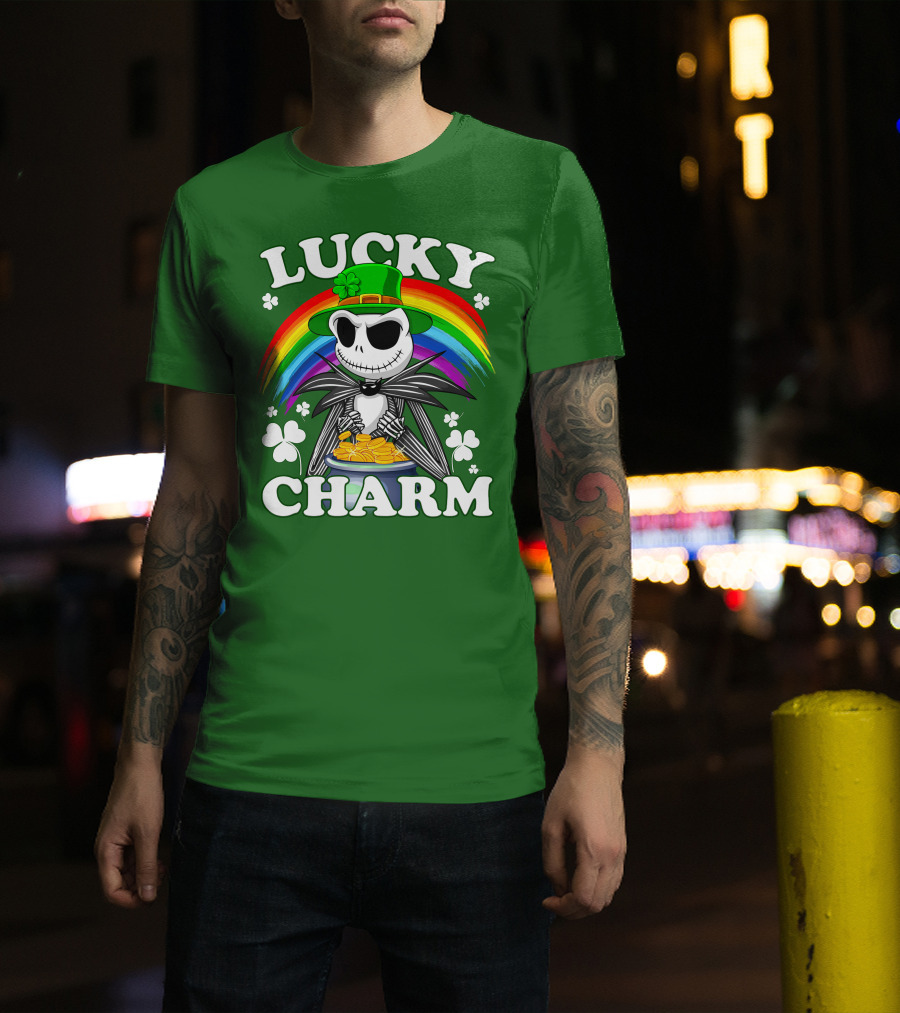 Lucky Charm Jack Skellington Rainbow Shamrock T-Shirt