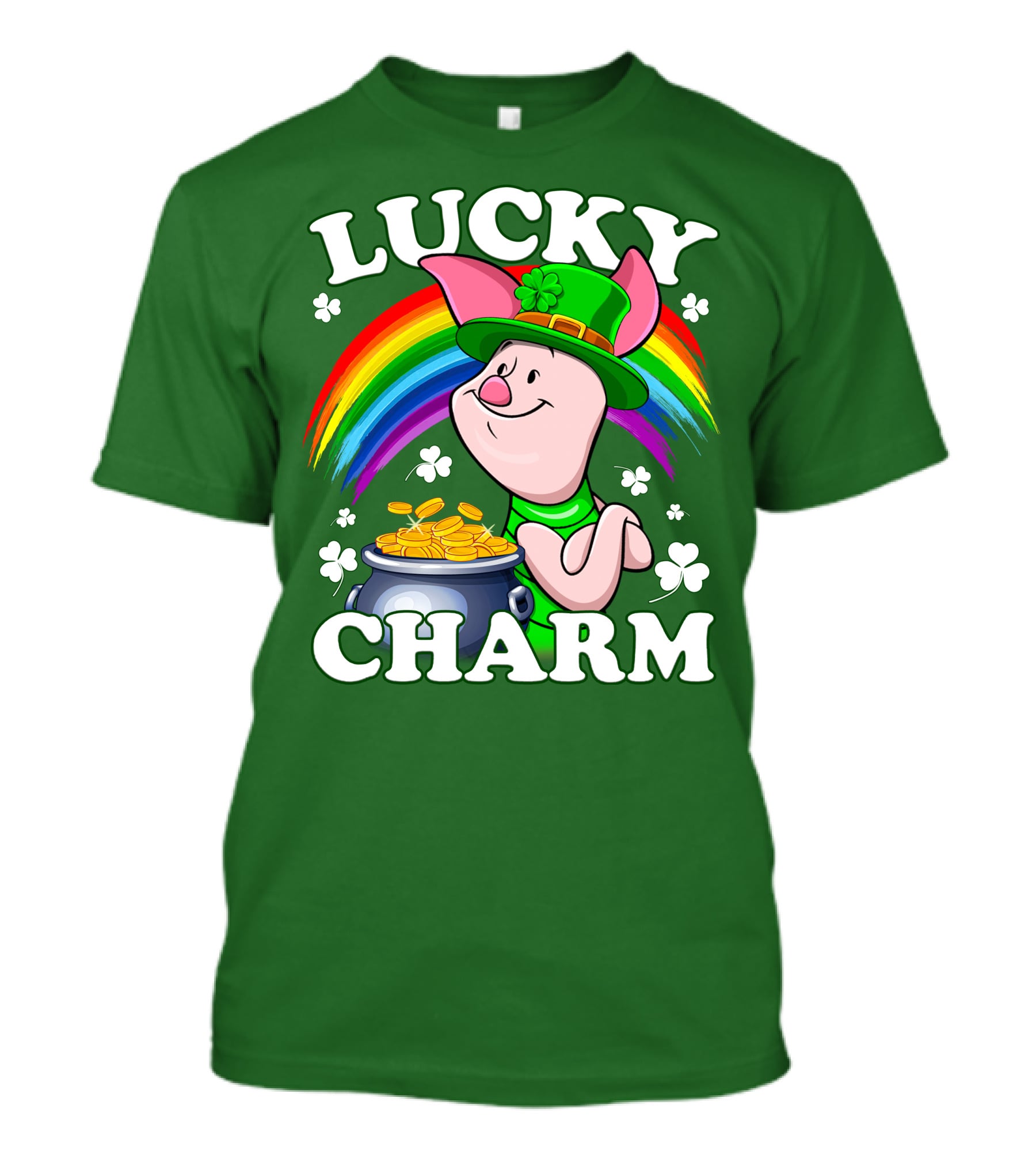 Lucky Charm With Piglet In Leprechaun Hat And Rainbow T-Shirt