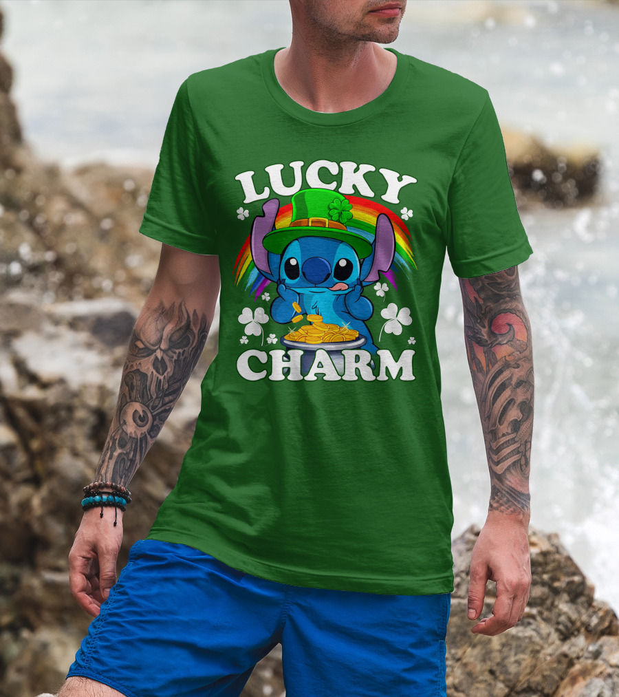 Lucky Charm Stitch Rainbow Pot Of Gold Clover Hat T-Shirt
