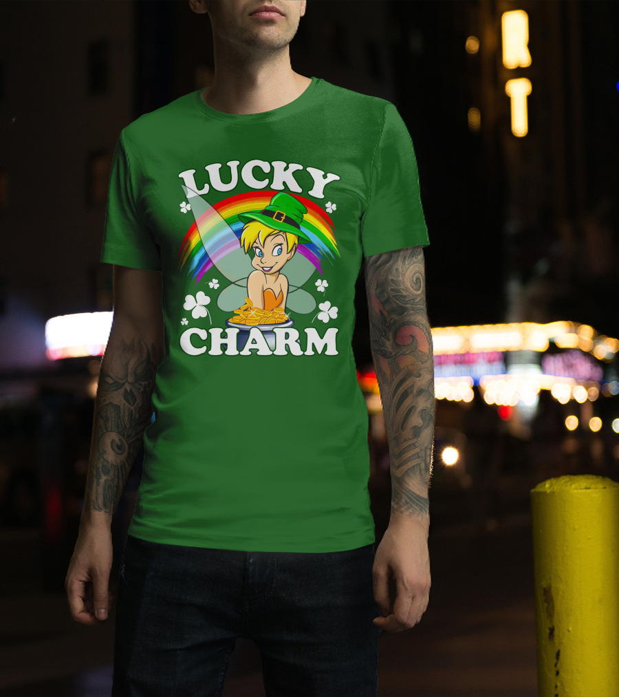 Lucky Charm Tinker Bell Rainbow Gold Coins Shamrocks T-Shirt