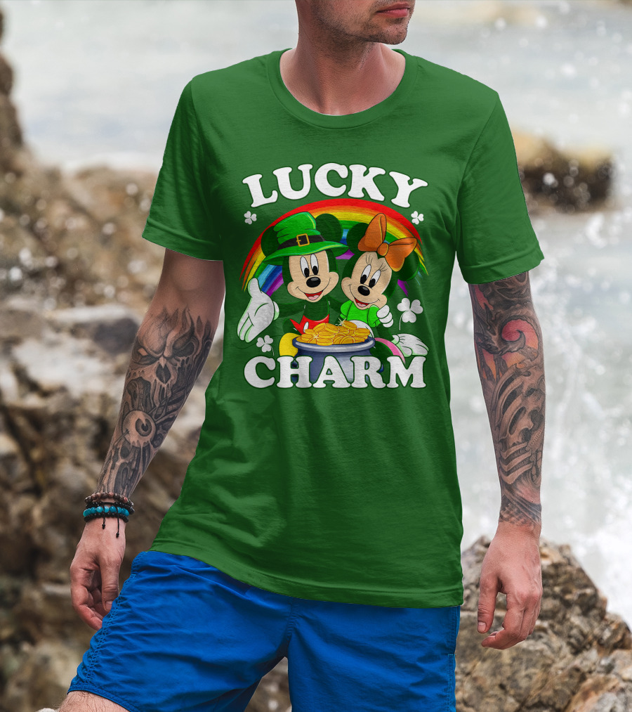 Lucky Charm Mickey And Minnie Rainbow Shamrock Coins T-Shirt