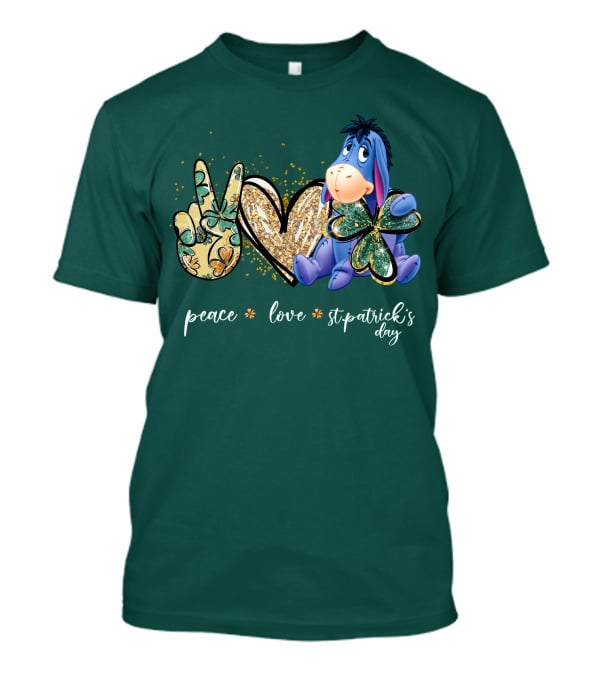 Peace Love St. Patrick's Day Eeyore Shamrock Heart T-Shirt