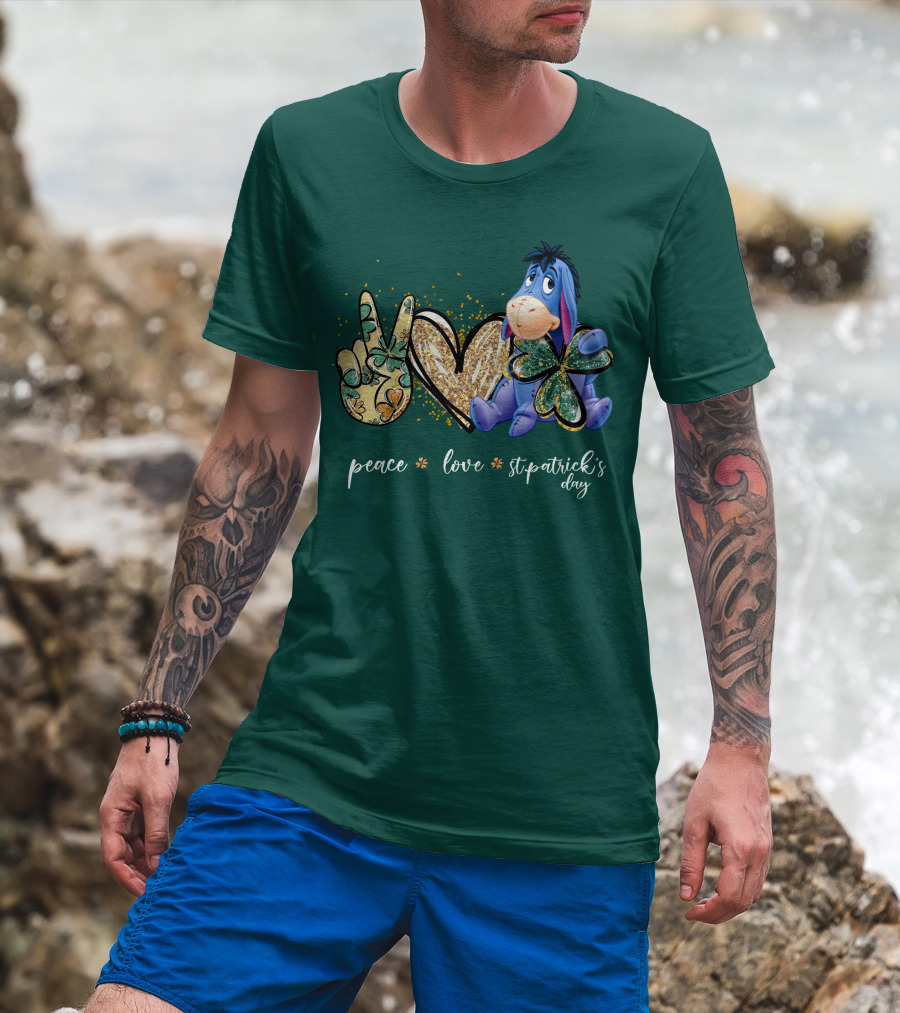 Peace Love St. Patrick's Day Eeyore Shamrock Heart T-Shirt