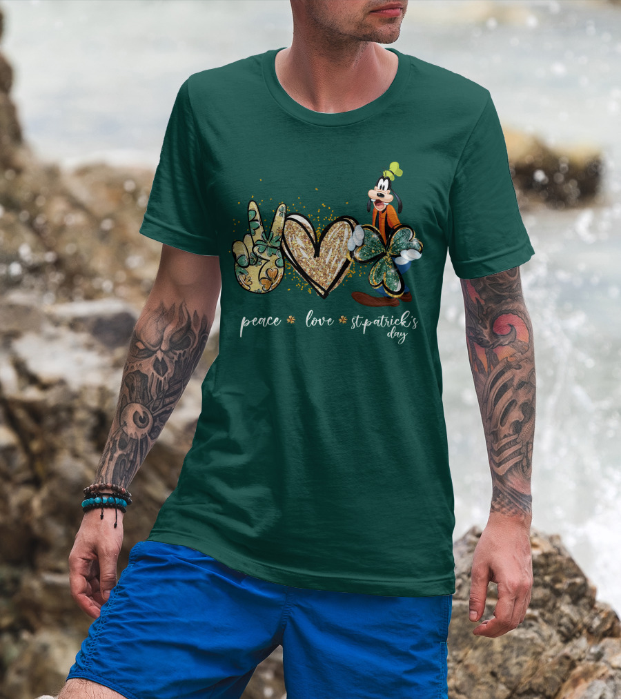 Goofy Peace Love St. Patrick's Day T-Shirt