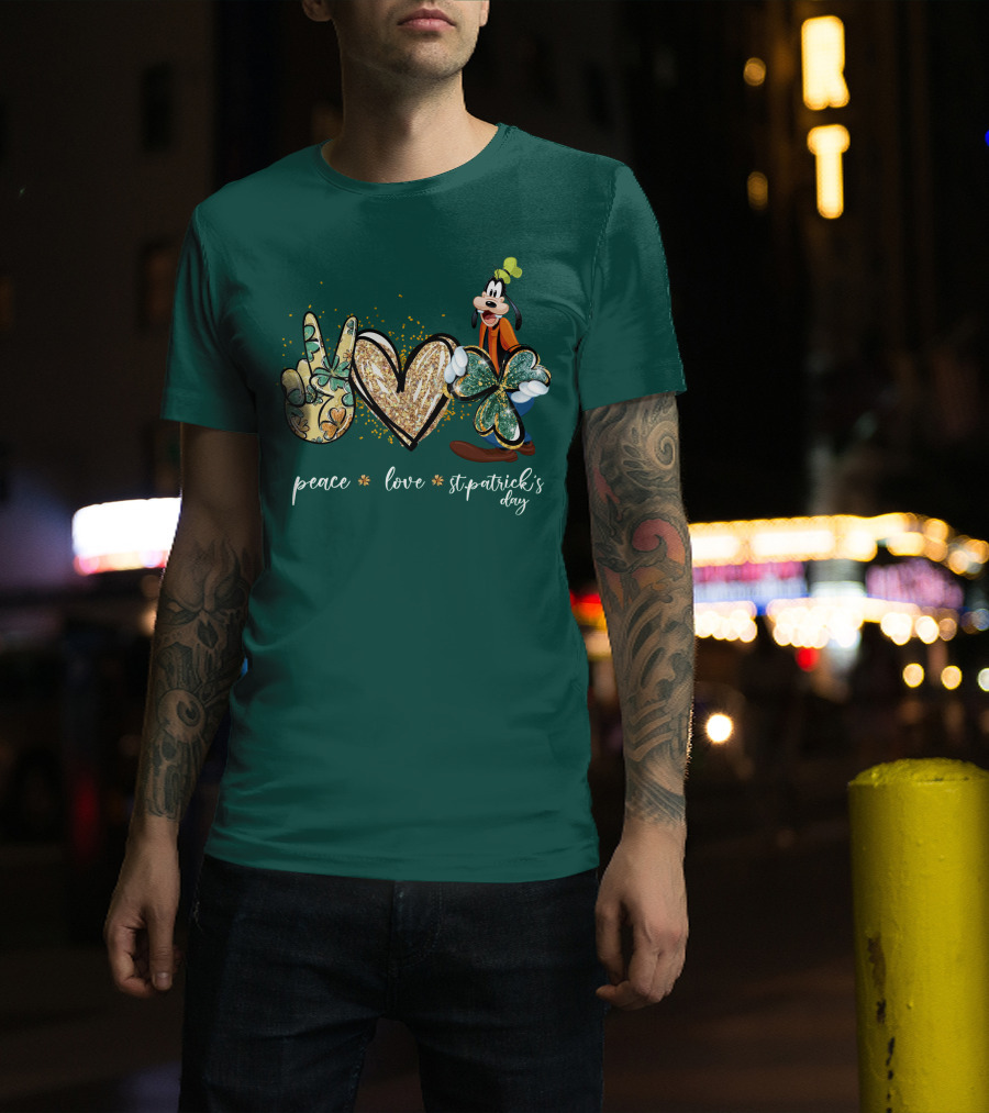 Goofy Peace Love St. Patrick's Day T-Shirt