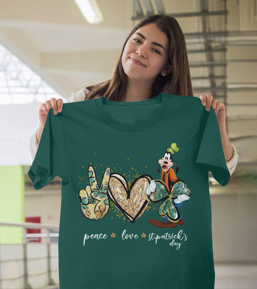 Goofy Peace Love St. Patrick's Day T-Shirt