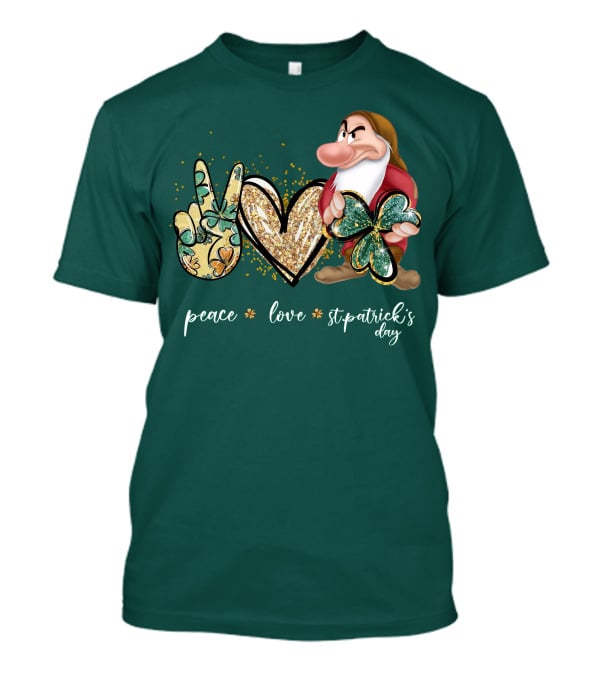 Peace Love St. Patrick's Day Grumpy Dwarf Clover T-Shirt